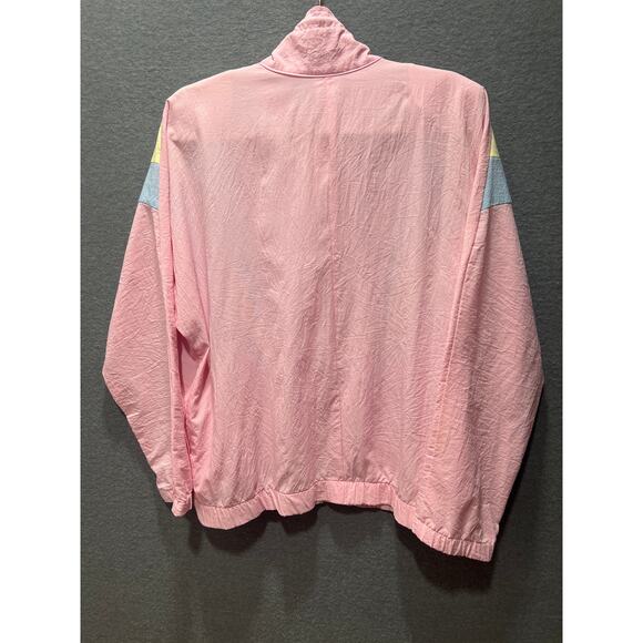 Vintage 80s Teddi Sport Pastel Pink Bone White Full Zip Windbreaker Size L - Picture 2 of 10